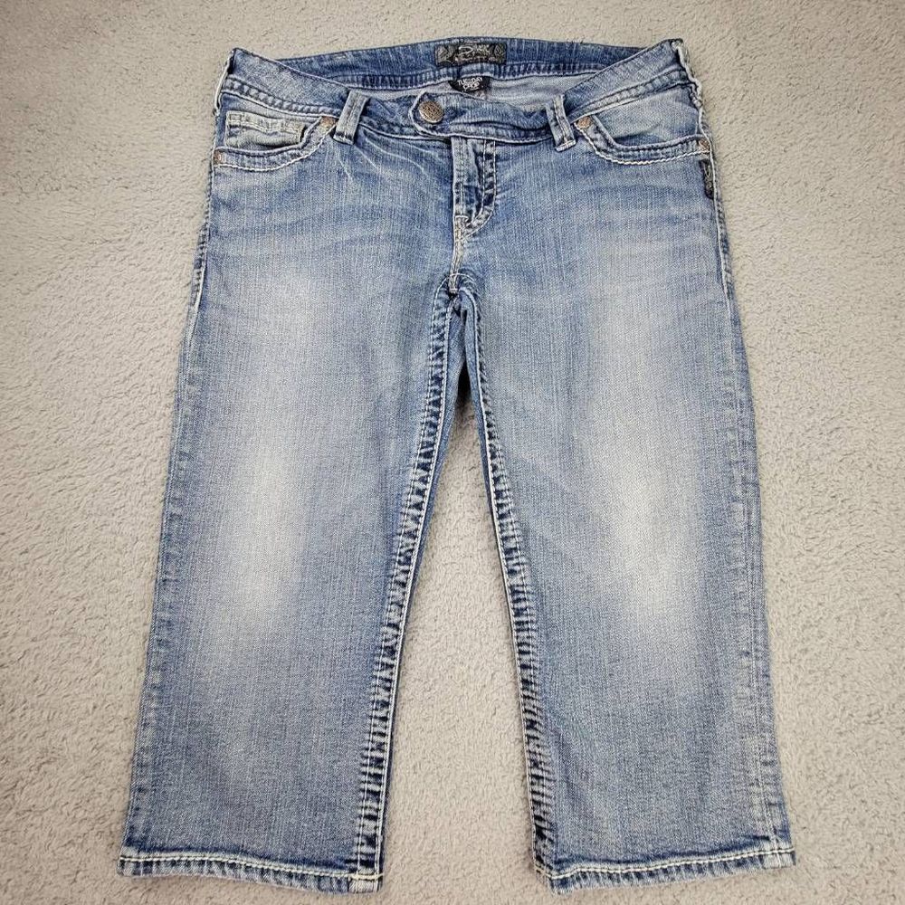 Silver Jeans Womens 31 Blue Tuesday Crop Capri Stitching Medium Wash Low Rise